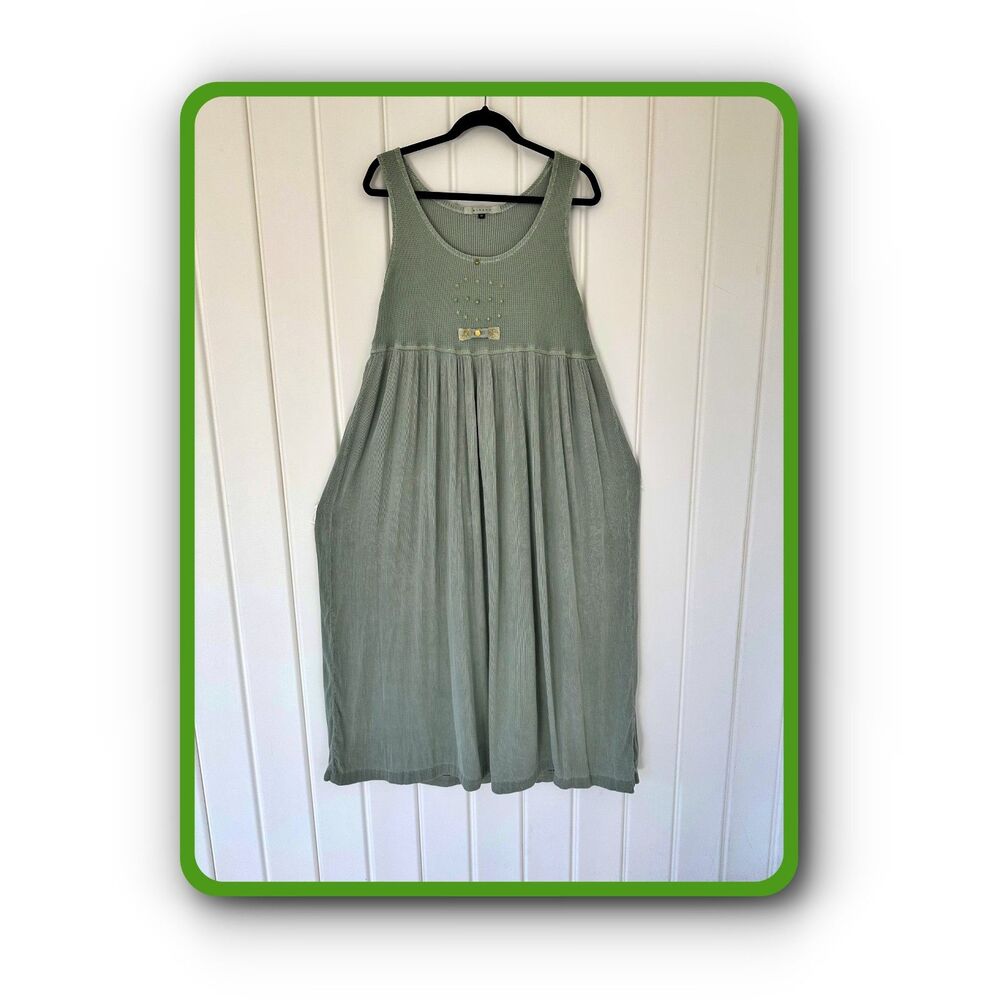 Mia & Co Green Sleeveless Pleated Smock / Tank  Dress Size M Midi